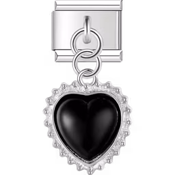 Black Heart Crown Dangle Charm Silver