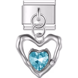 Blue Crystal Heart Dangle Charm Silver