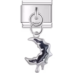 Black Crescent Moon Charm Silver