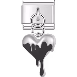Black Dripping Heart Charm Silver