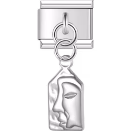 Abstract Face Dangle Charm Silver