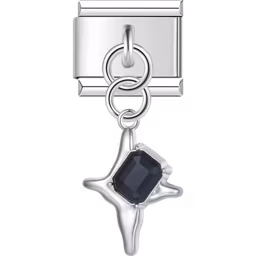 Black Crystal Star Dangle Charm Silver