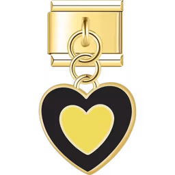 Black Yellow Heart Dangle Charm Gold