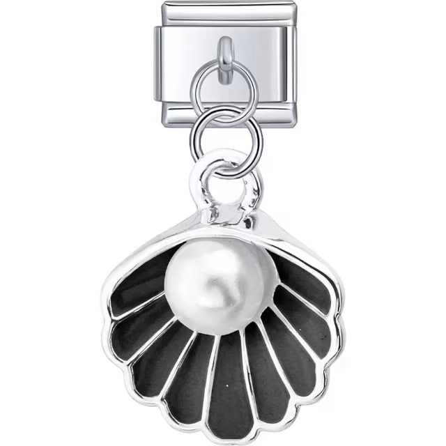 Black Seashell with Pearl Dangle Charm