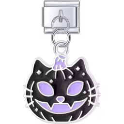 Black Cat Pumpkin Charm Silver