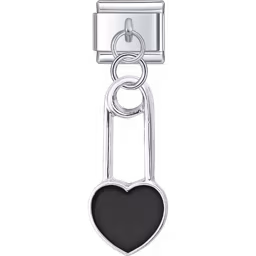 Black Heart Dangle Charm Silver
