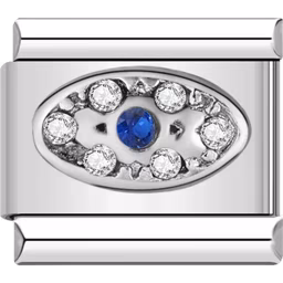 Blue and Clear Crystal Eye Charm Silver