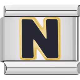 Black Letter N Charm Silver