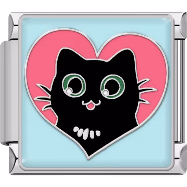 Black Cat Pink Heart Charm